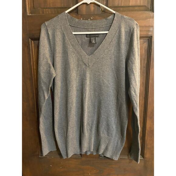 Attention Womens Gray V Neck Sweater Large Rayon Nylon - Picture 4 of 6